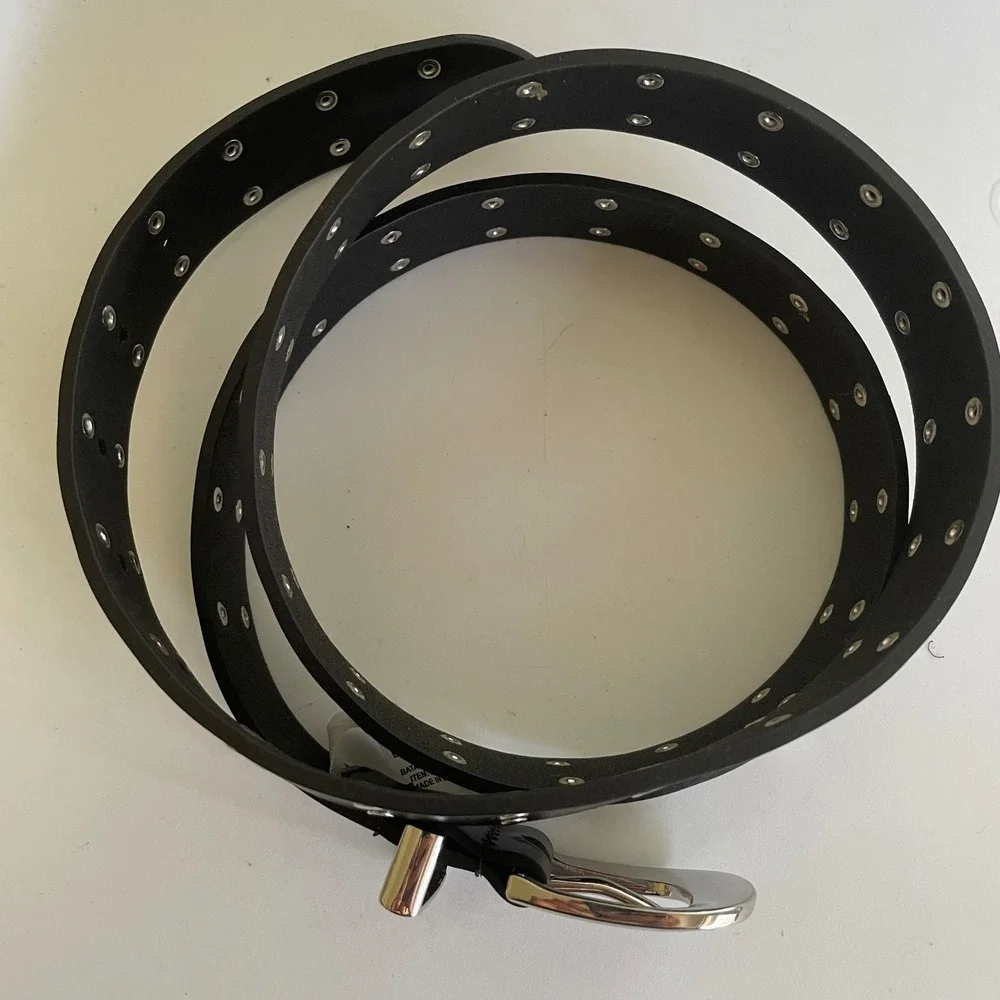 Black Leather Double Studded Belt Punk Goth Retro Rock Gothic XL 38-41 inch‎